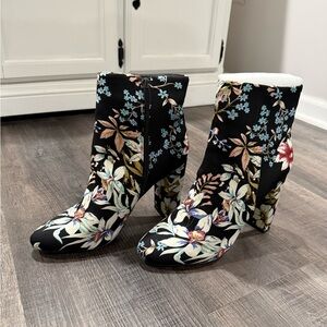 Neiman Marcus Black Floral Ankle Boots